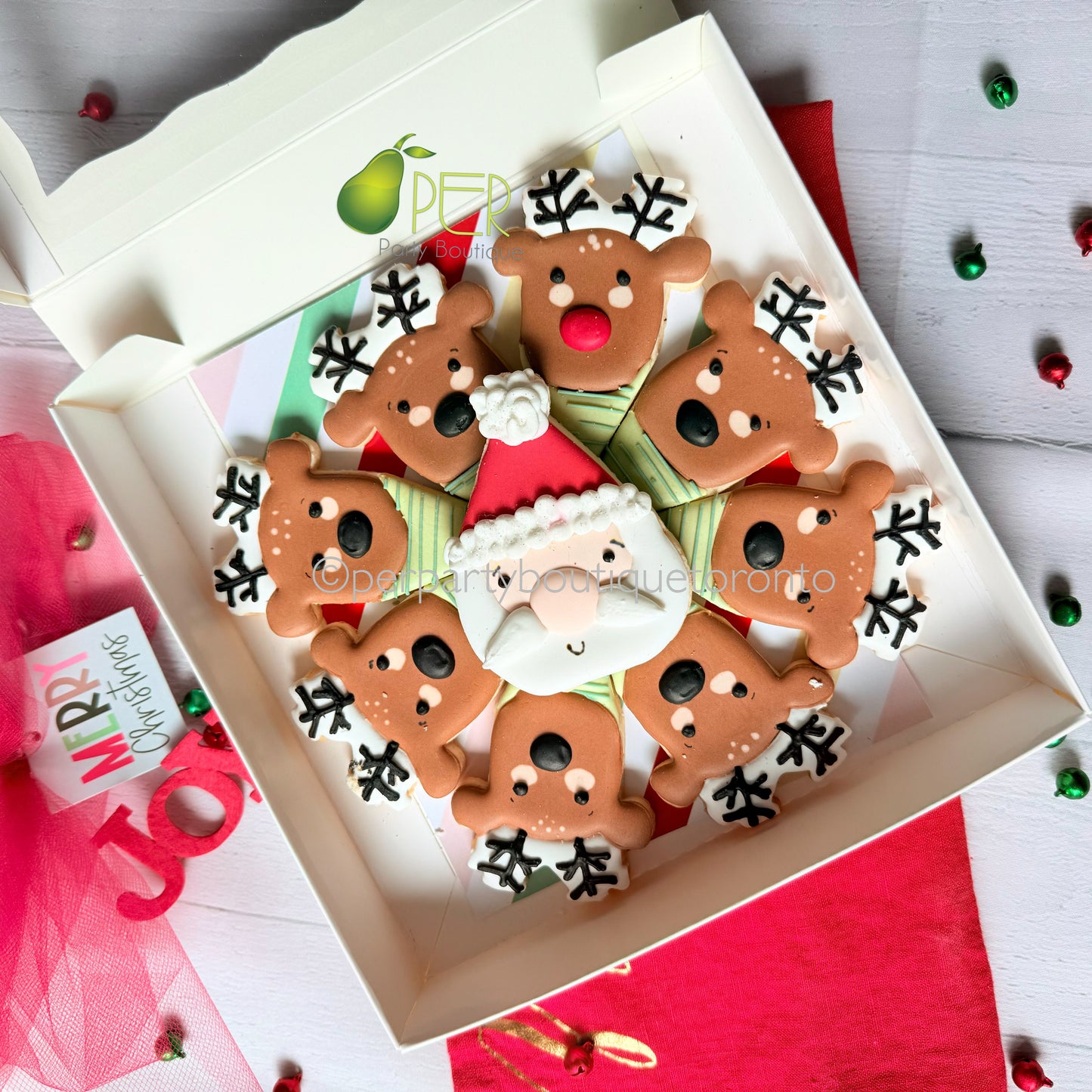 Santa and Reindeer Cookie Platter Gift Box - 9 cookies