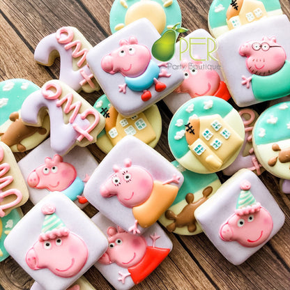 Peppa Pig Inspired  Birthday Cookies | Peppa-Inspired Mini Party Cookies | 1 Dozen