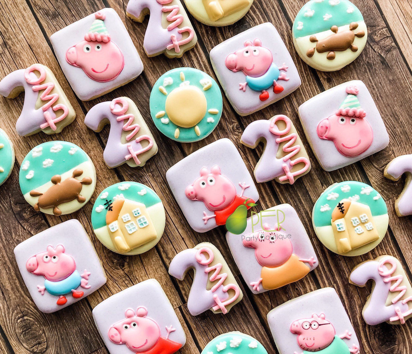 Peppa Pig Inspired  Birthday Cookies | Peppa-Inspired Mini Party Cookies | 1 Dozen