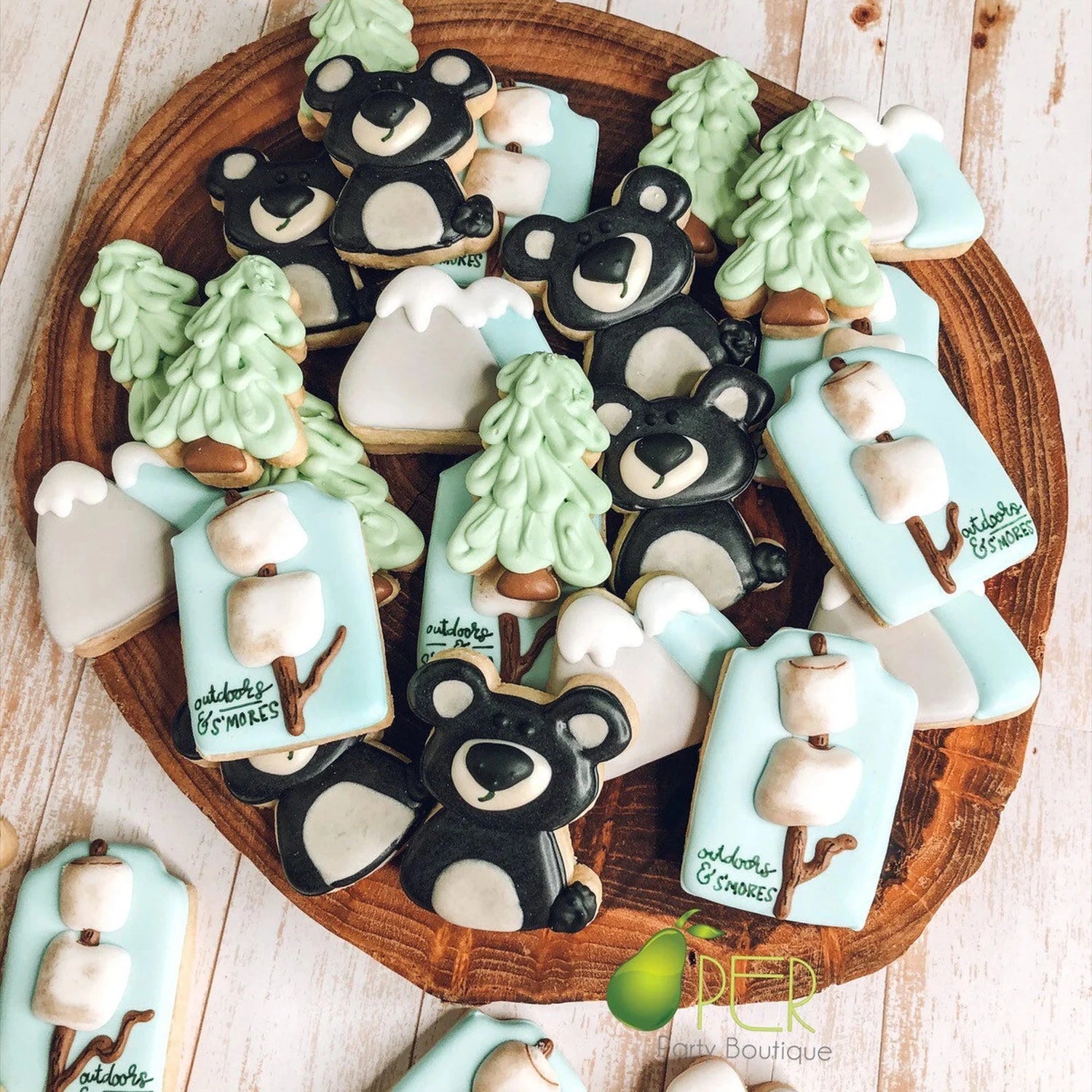 Camping themed mini cookies
